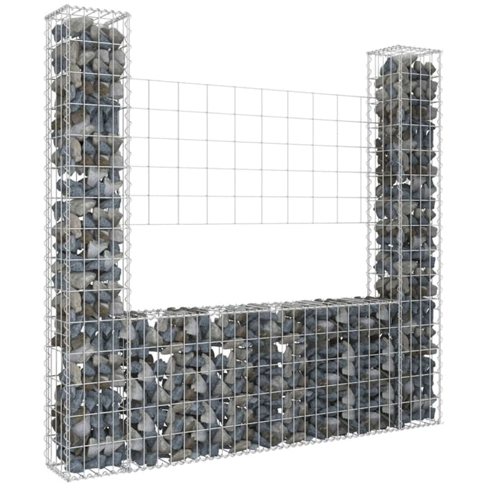 U-shape Gabion Basket with 2 Posts Iron 140x20x150 Cm Opoxnx
