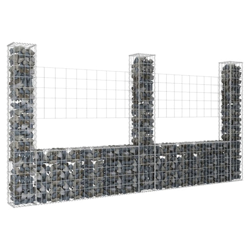 U-shape Gabion Basket with 3 Posts Iron 260x20x150 Cm Opoxnt