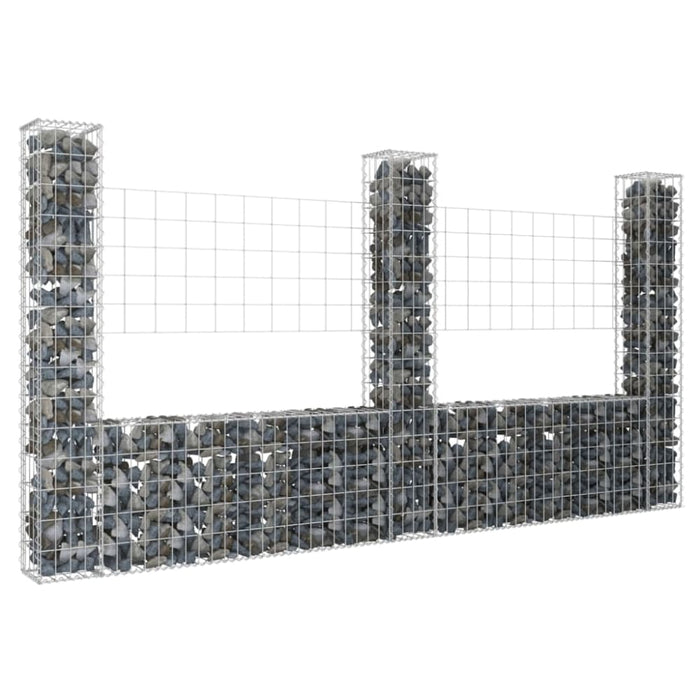 U-shape Gabion Basket with 3 Posts Iron 260x20x150 Cm Opoxnt