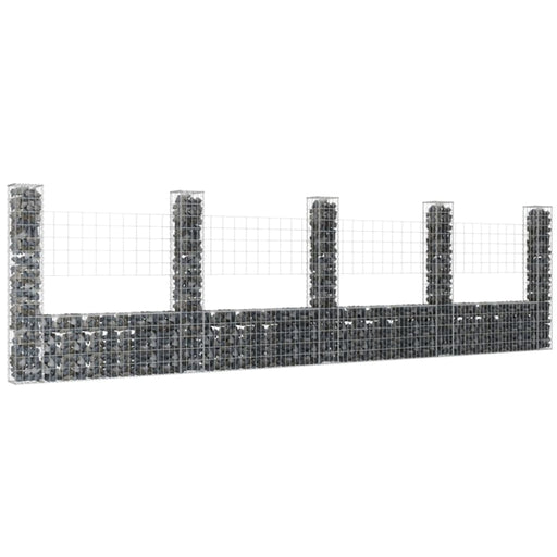 U-shape Gabion Basket with 5 Posts Iron 500x20x150 Cm Opoxnp