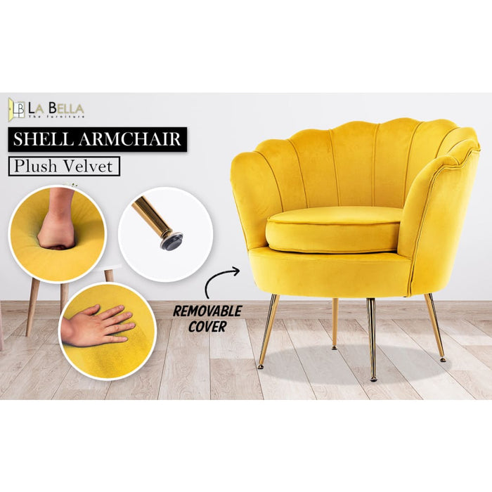 Shell Scallop Yellow Armchair Lounge Chair Accent Velvet