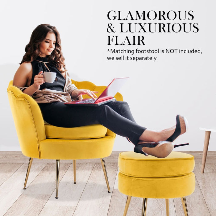 Shell Scallop Yellow Armchair Lounge Chair Accent Velvet