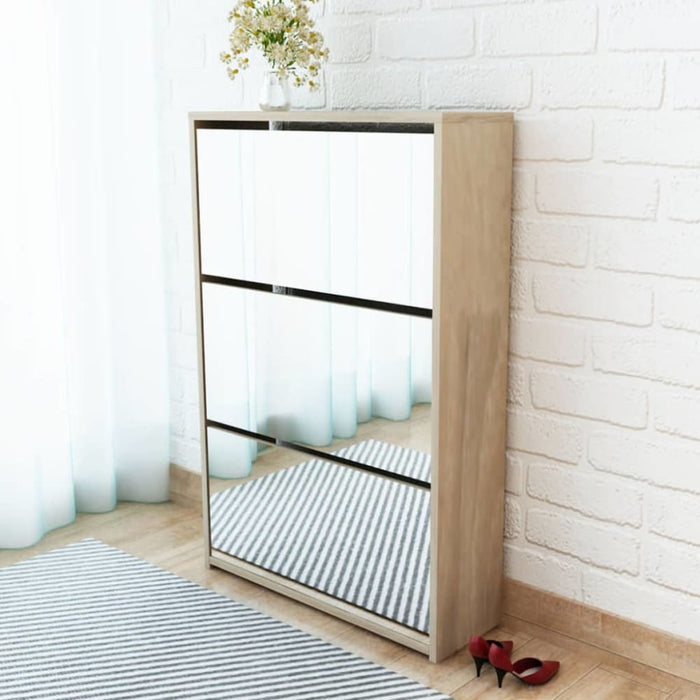 Shoe Cabinet 3-layer Mirror Oak 63x17x102.5 Cm Xatbai
