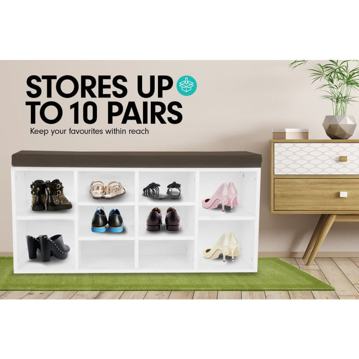 Shoe Rack Cabinet Organiser Brown Cushion - 104 x 30 45