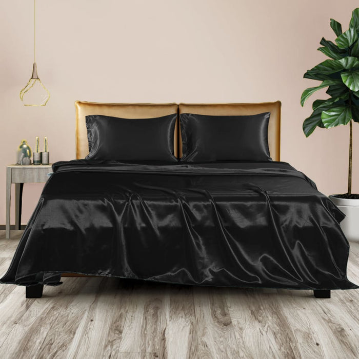 Silky Satin Sheets Fitted Flat Bed Sheet Pillowcases Summer
