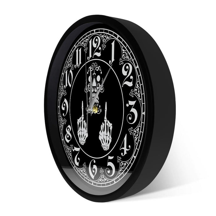 Skeleton Middle Finger Scary Wall Clock Funny Vulgar