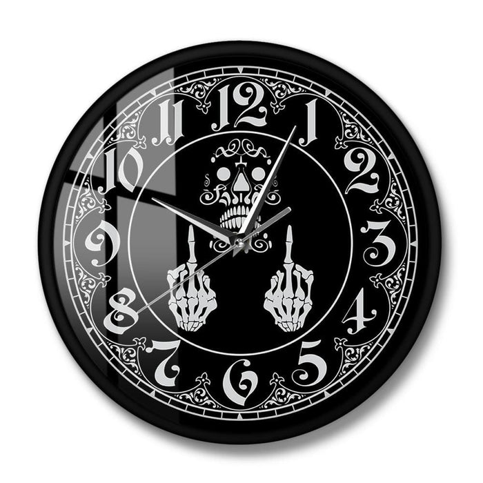 Skeleton Middle Finger Scary Wall Clock Funny Vulgar