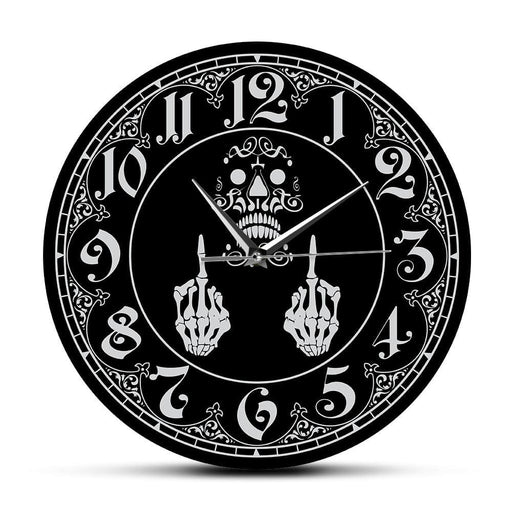 Skeleton Middle Finger Scary Wall Clock Funny Vulgar
