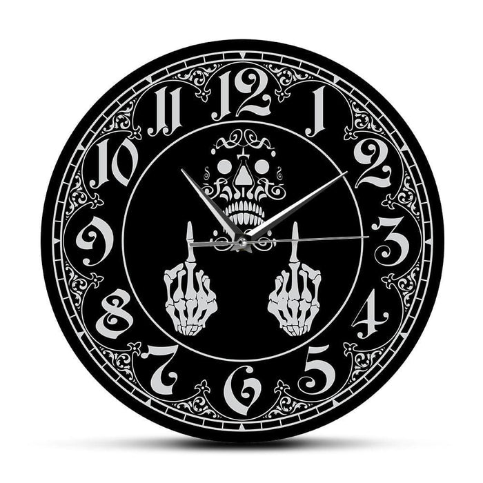 Skeleton Middle Finger Scary Wall Clock Funny Vulgar