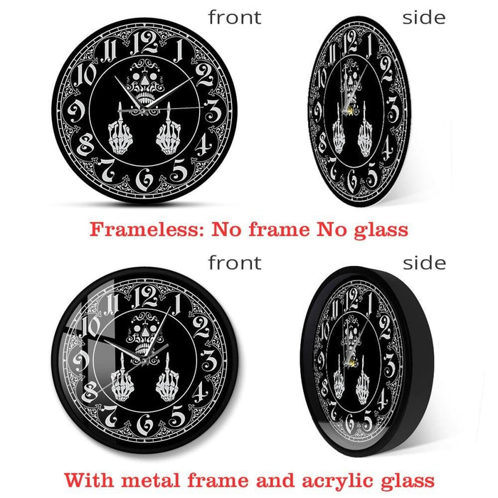 Skeleton Middle Finger Scary Wall Clock Funny Vulgar