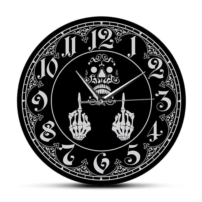 Skeleton Middle Finger Scary Wall Clock Funny Vulgar