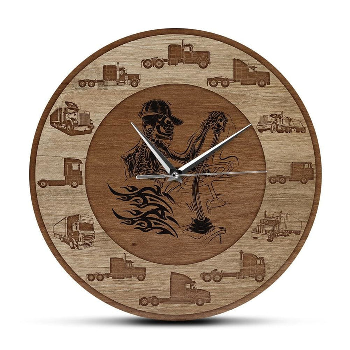 Skull Trucker Wood Texture Acrylic Print Wall Clock