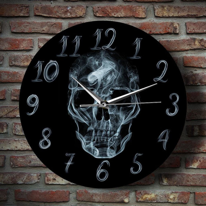 Smoke Smoking Kills On Skull Face Wall Clock Black Skeleton