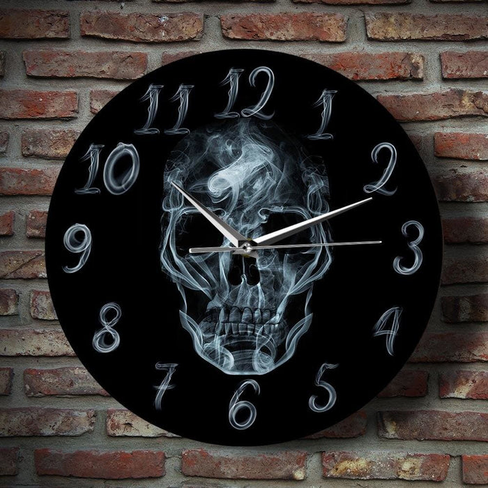 Smoke Smoking Kills on Skull Face Wall Clock Black Skeleton