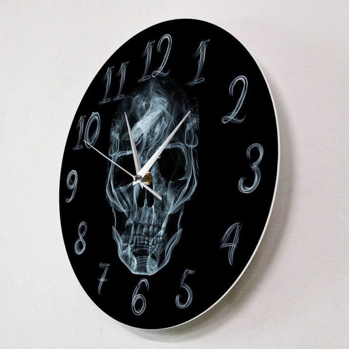 Smoke Smoking Kills on Skull Face Wall Clock Black Skeleton