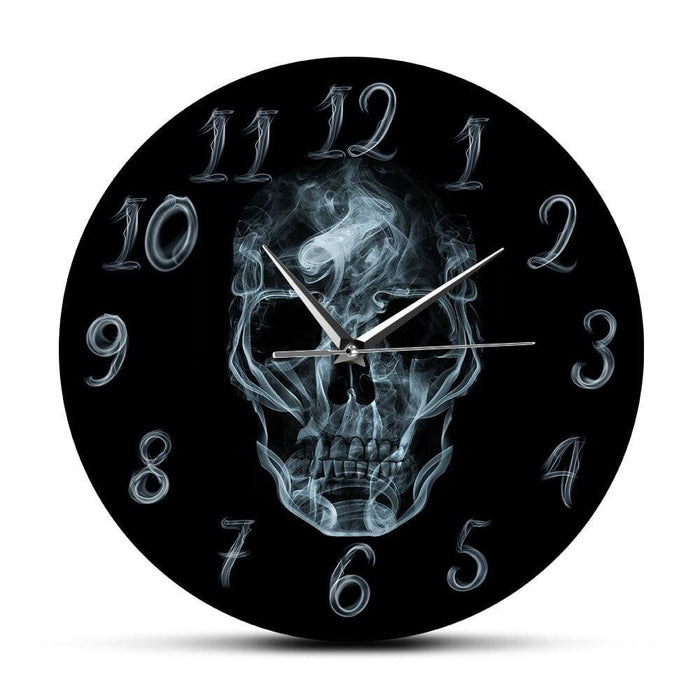 Smoke Smoking Kills on Skull Face Wall Clock Black Skeleton