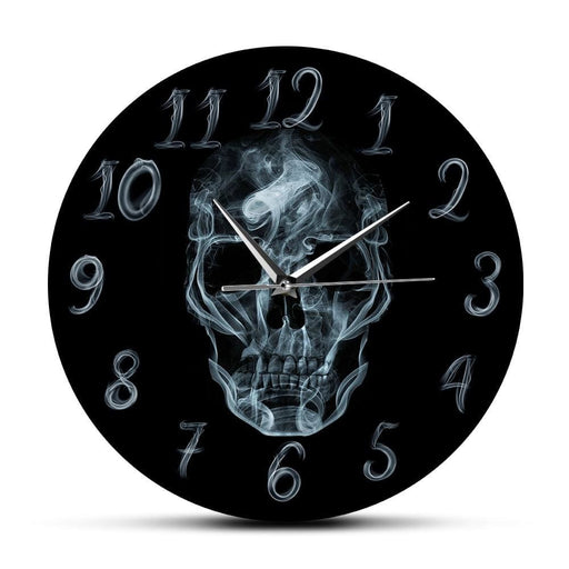 Smoke Smoking Kills on Skull Face Wall Clock Black Skeleton