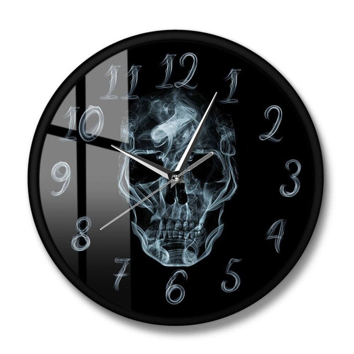 Smoke Smoking Kills on Skull Face Wall Clock Black Skeleton
