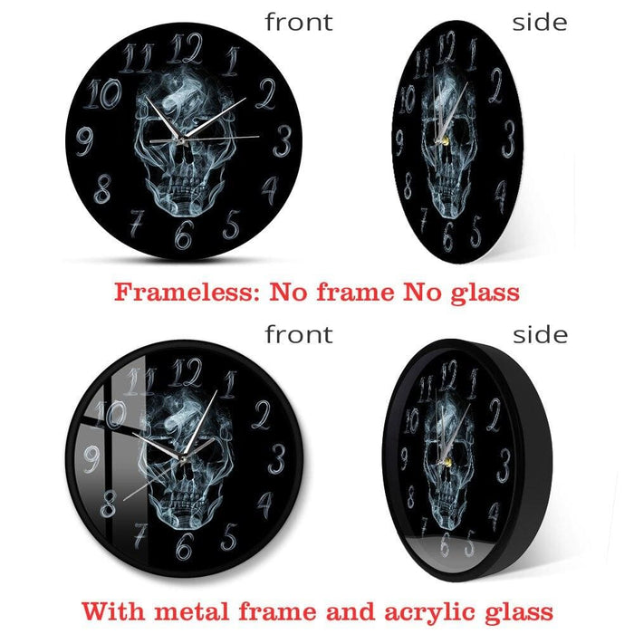 Smoke Smoking Kills on Skull Face Wall Clock Black Skeleton