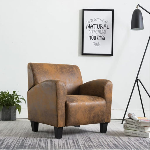 Sofa Chair Brown Faux Suede Leather Xanlon