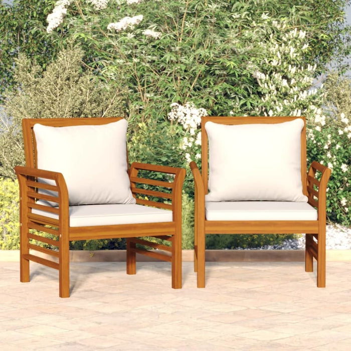 Sofa Chairs with Cream White Cushions 2 Pcs Solid Wood