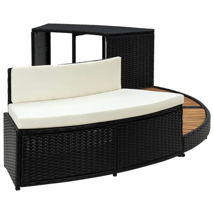 Spa Surround Black Poly Rattan and Acacia Wood Tobbkx