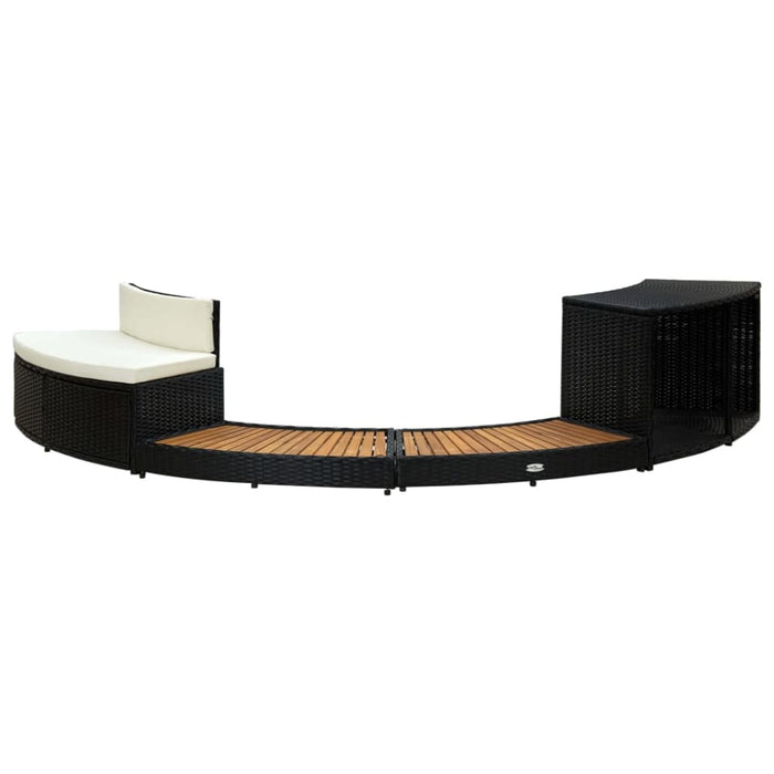 Spa Surround Black Poly Rattan and Acacia Wood Tobbkx