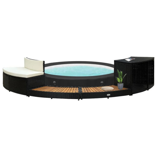 Spa Surround Black Poly Rattan and Acacia Wood Tobbkx