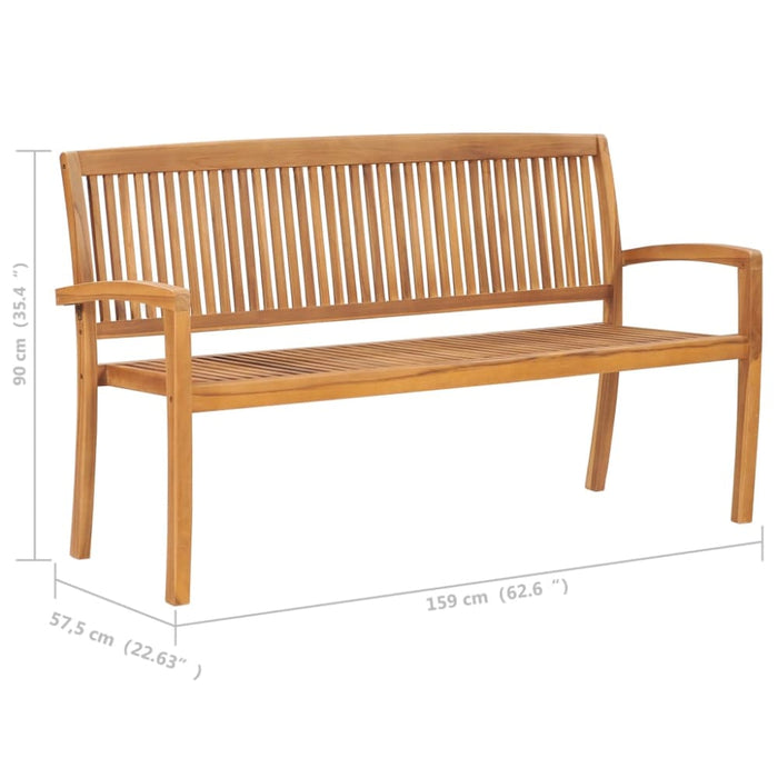 Stacking Garden Bench with Cushion Solid Teak Wood Tblttbn
