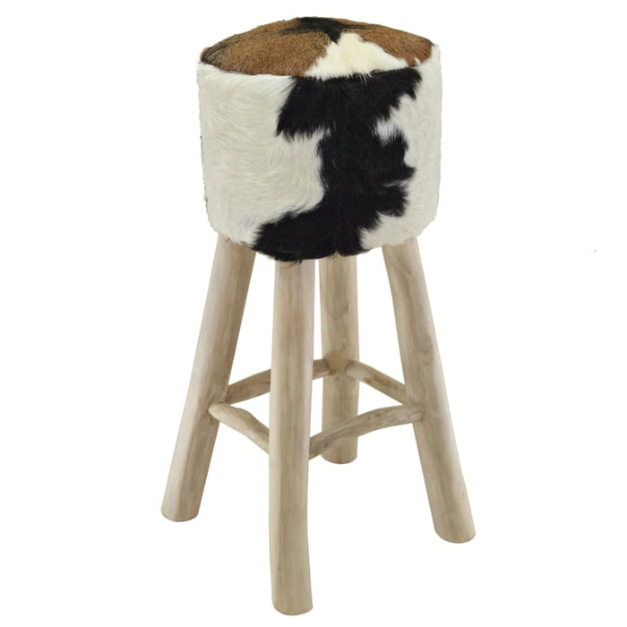 Bar Stool Real Leather And Solid Teak Wood Gl7445