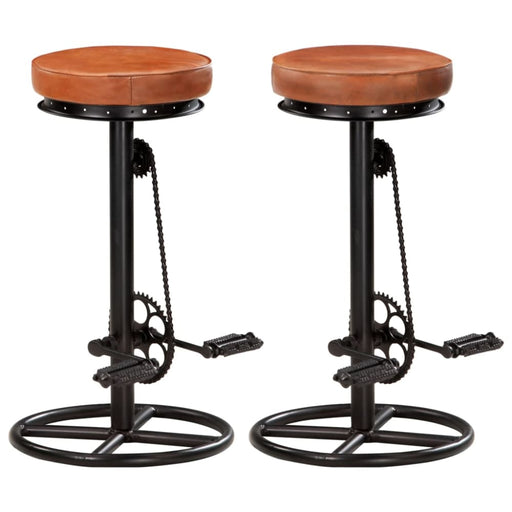 Bar Stools 2 Pcs Black and Brown Real Goat Leather Gl705696