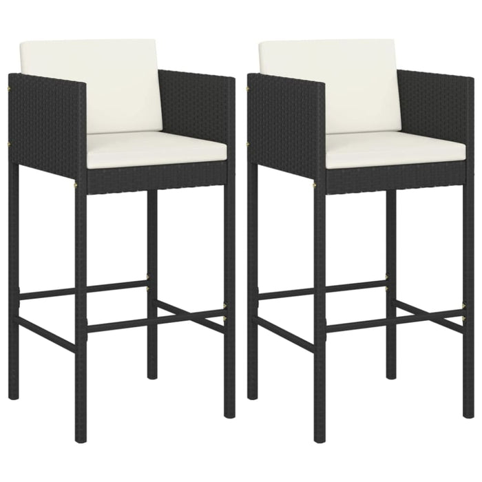 Bar Stools 2 Pcs with Cushions Black Poly Rattan Gl6731665