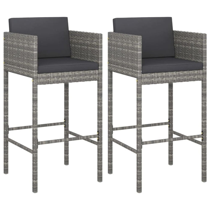 Bar Stools 2 Pcs with Cushions Grey Poly Rattan Gl6711665