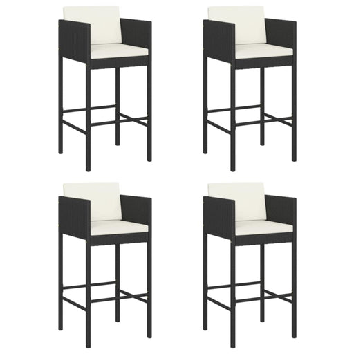 Bar Stools 4 Pcs with Cushions Black Poly Rattan Gl6691666