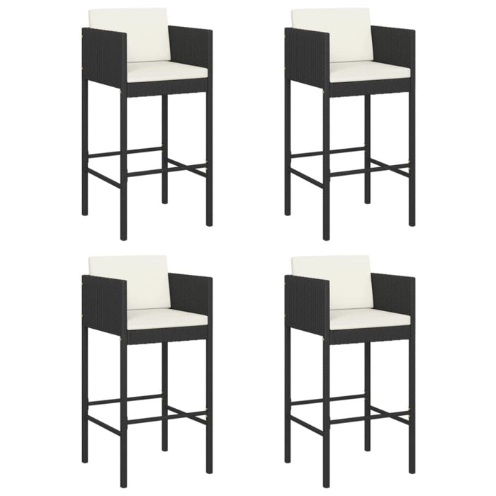Bar Stools 4 Pcs with Cushions Black Poly Rattan Gl6691666