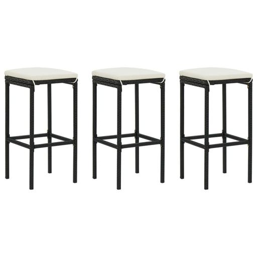 Bar Stools with Cushions 3 Pcs Black Poly Rattan Gl6941