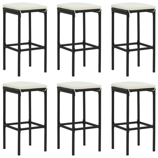 Bar Stools with Cushions 6 Pcs Black Poly Rattan Gl67519