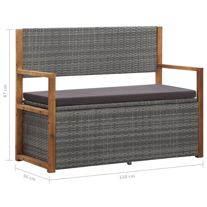 Storage Bench 110 Cm Poly Rattan And Solid Acacia Wood Grey