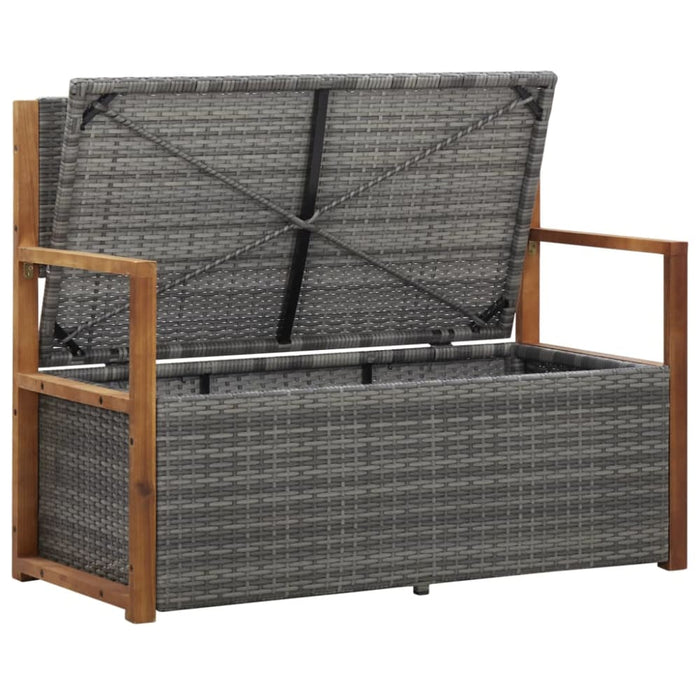 Storage Bench 110 Cm Poly Rattan And Solid Acacia Wood Grey