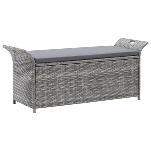 Storage Bench with Cushion Grey Poly Rattan Apnbk