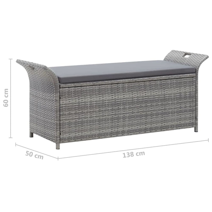 Storage Bench with Cushion Grey Poly Rattan Apnbk