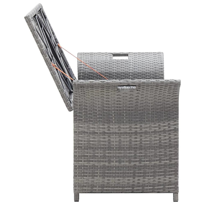 Storage Bench with Cushion Grey Poly Rattan Apnbk