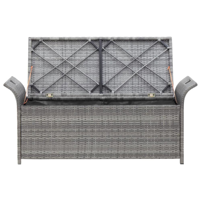 Storage Bench with Cushion Grey Poly Rattan Apnbk