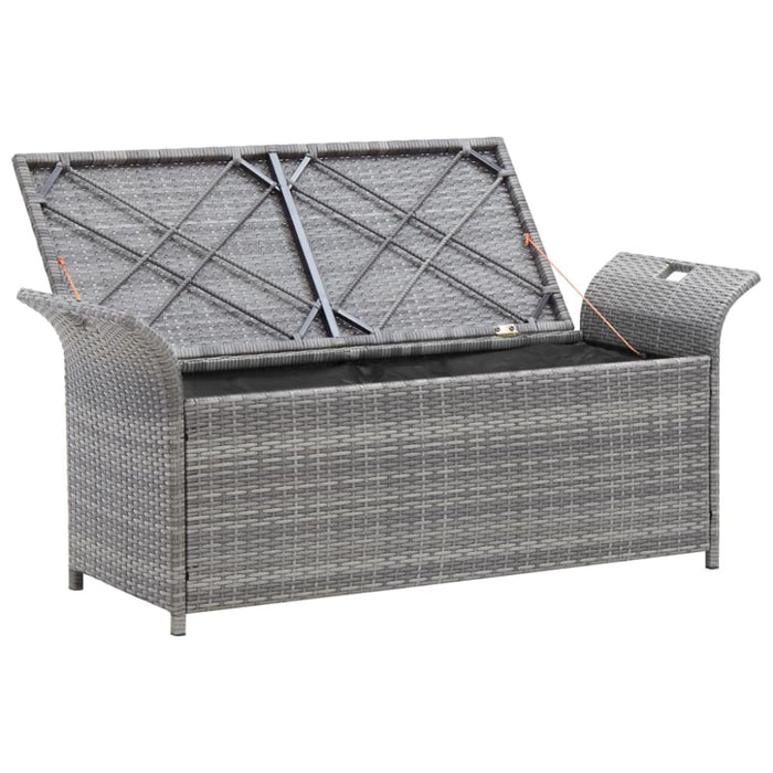 Storage Bench with Cushion Grey Poly Rattan Apnbk