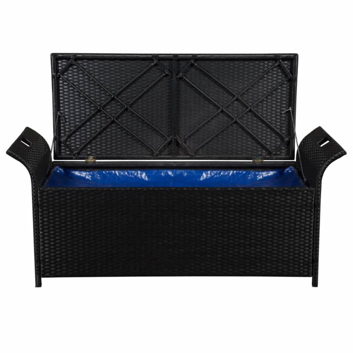 Storage Bench with Cushion Poly Rattan Black Aaont