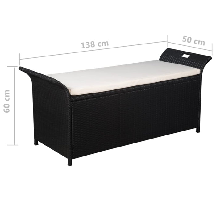 Storage Bench with Cushion Poly Rattan Black Aaont