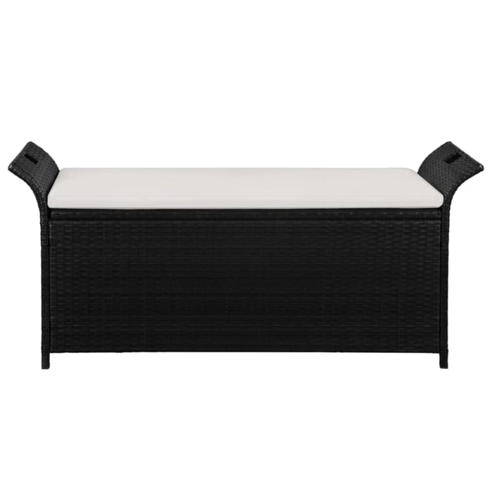 Storage Bench With Cushion Poly Rattan Black Aaont