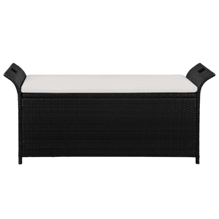 Storage Bench with Cushion Poly Rattan Black Aaont