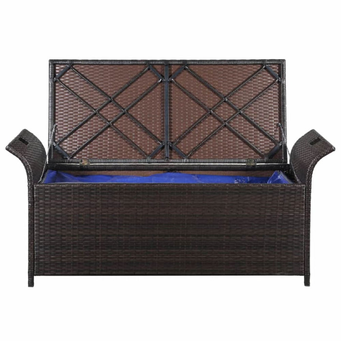 Storage Bench with Cushion Poly Rattan Brown Aaonx