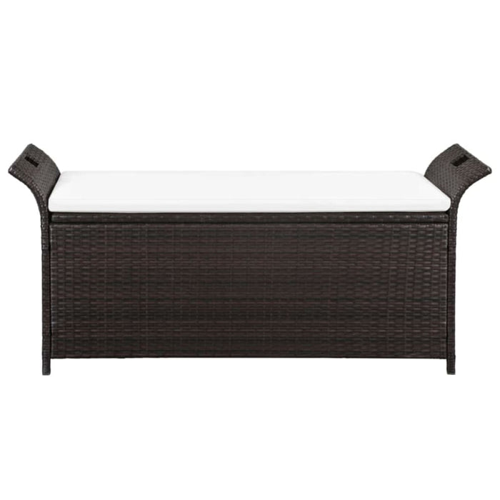 Storage Bench with Cushion Poly Rattan Brown Aaonx